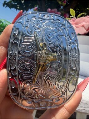 Othr Two-Tone Longhorn Western Belt Buckle - Silver & Gold